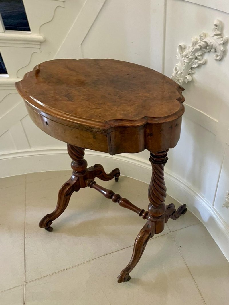 Antique Victorian Burr Walnut Work Lamp Table - Image 6